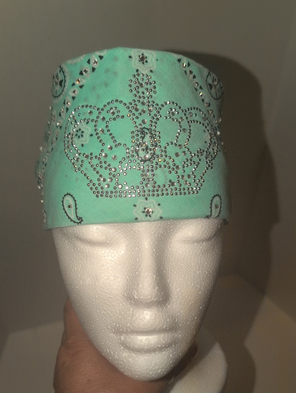 Bedazzled Rhinestone Crown Turquoise Bandana - Women Accessories